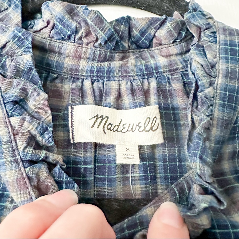 Madewell Plaid Ruffle-Neck Popover Blouse Size Small NWT - Picture 4 of 9